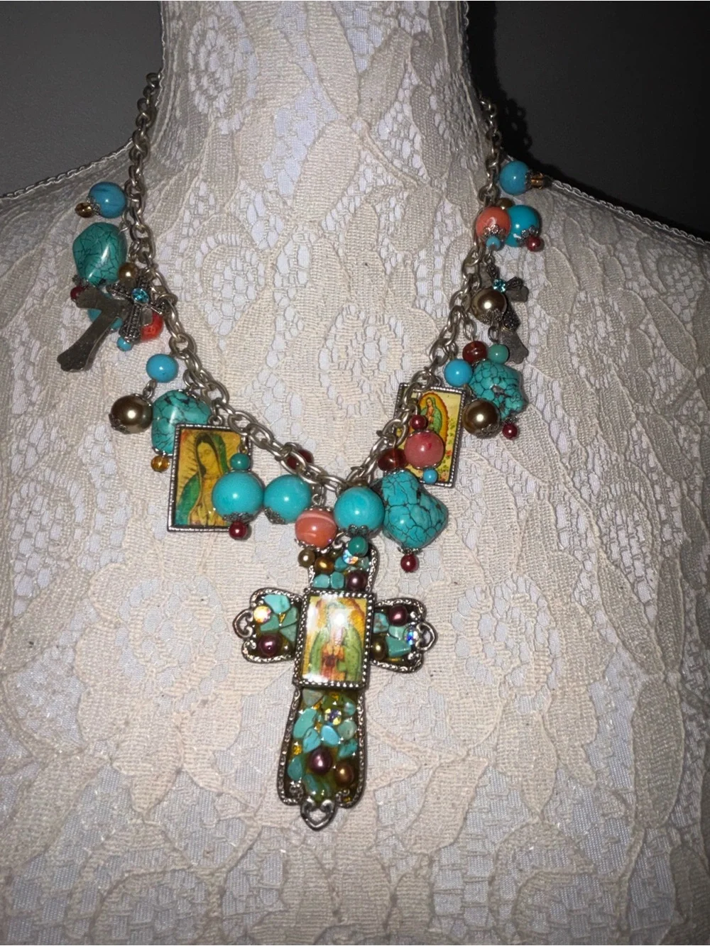 Yousi (You and I) Huge Dramatic & Colorful Cross Statement Necklace